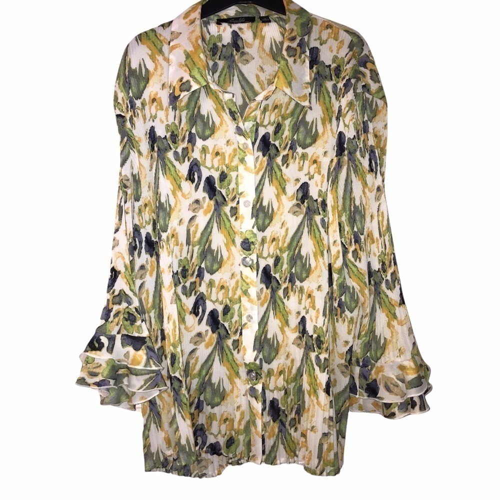 Essentials Milano Pleated Blouse Pleated Collared Button Down Blouse Woman’s 2X
